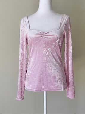 & Other Stories pink velvet sweetheart long sleeve ruched top NWT Size Small